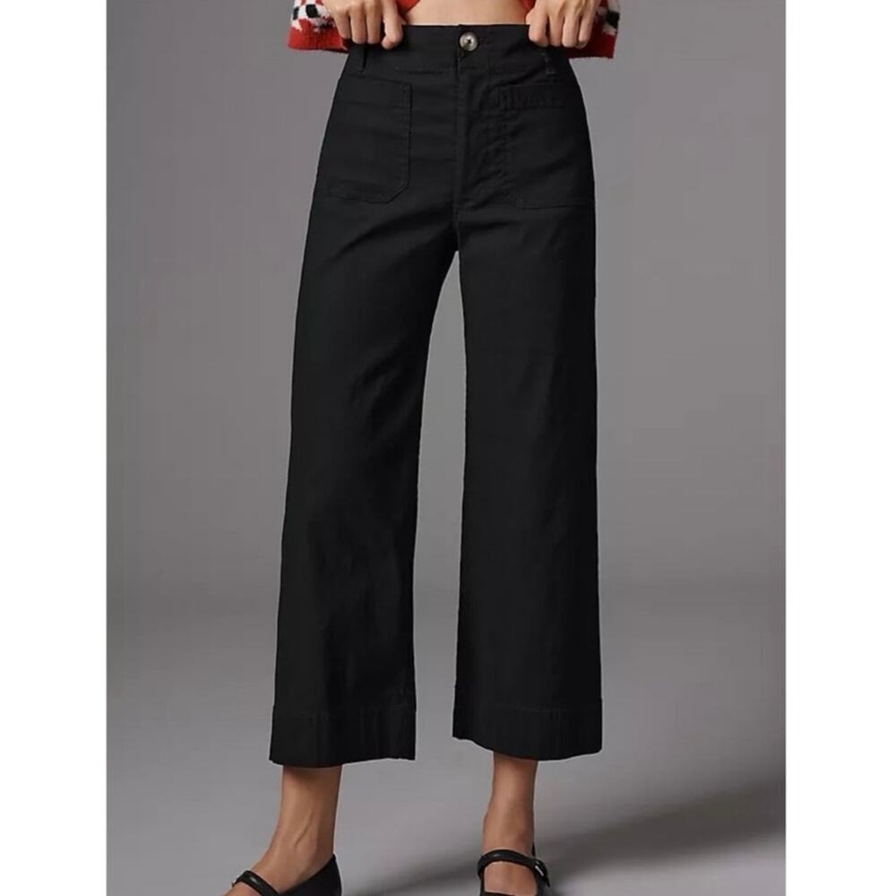 Maeve The Colette Wide Leg Linen Blend Cropped Pants Women’s 25 Black